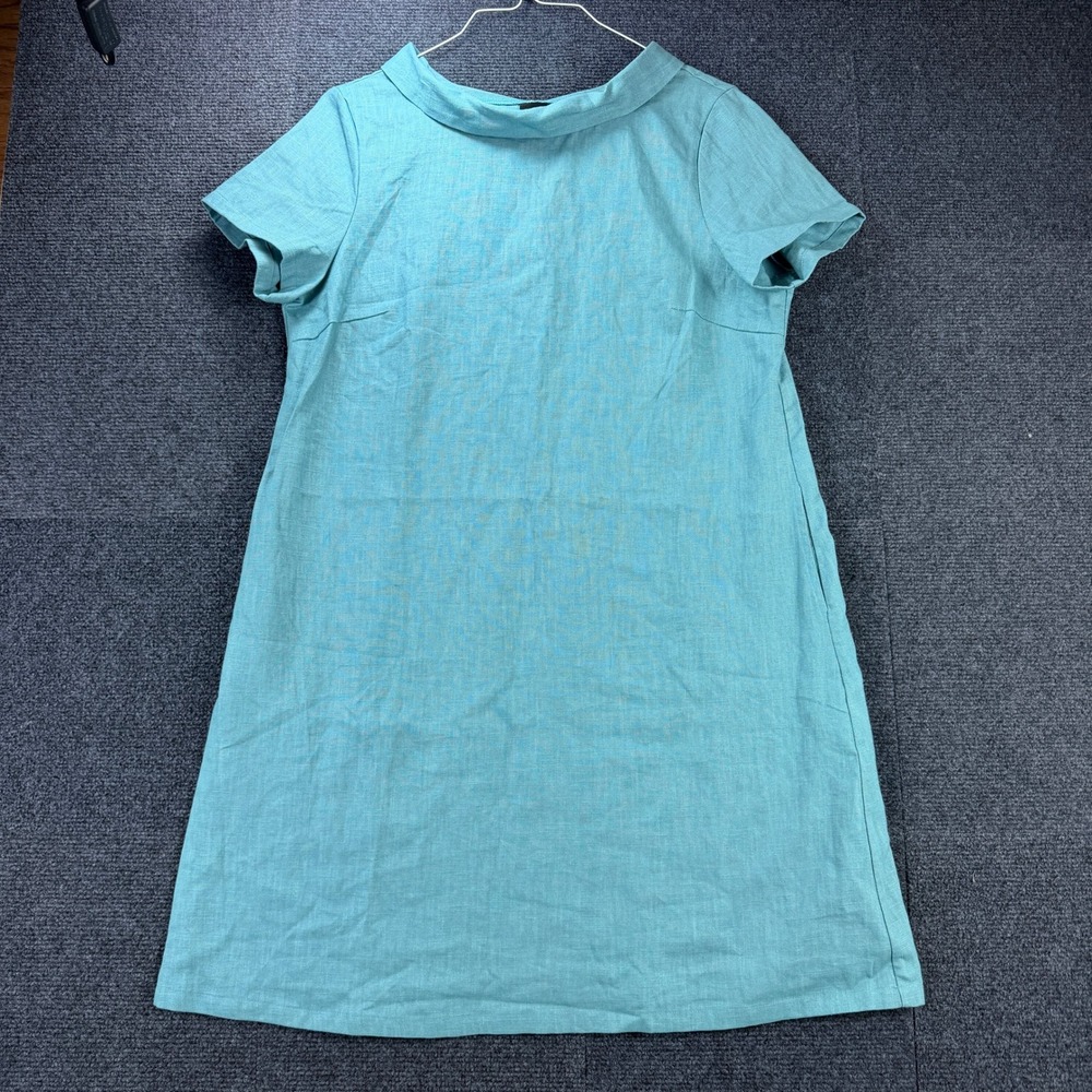 LeMuse Teal Linen Cotton Blend Bow Back Shift Dress with Pockets XL Lithuania
